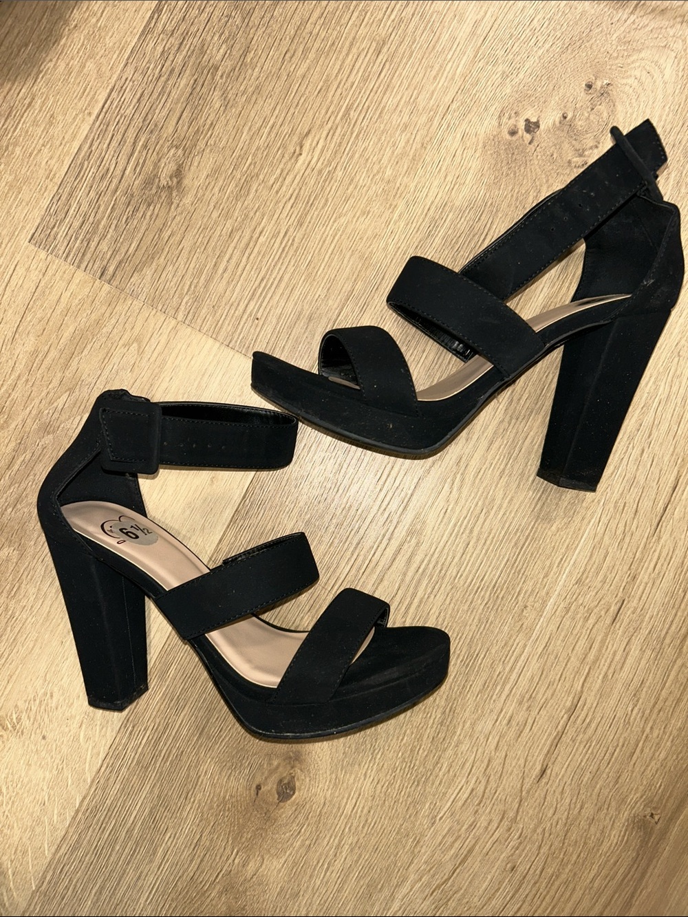 Black Strappy Block Heel Sandals - Women's